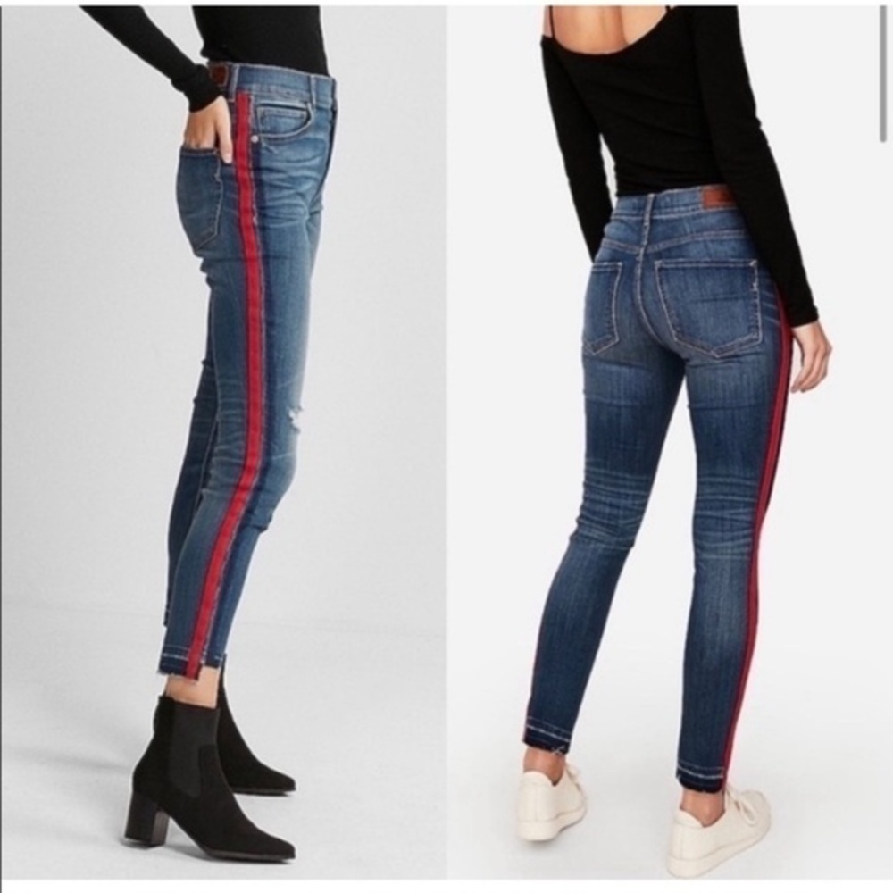 Express Jean Ankle Leggings - with Red Stripe - Size 2 Regular - High Ri…